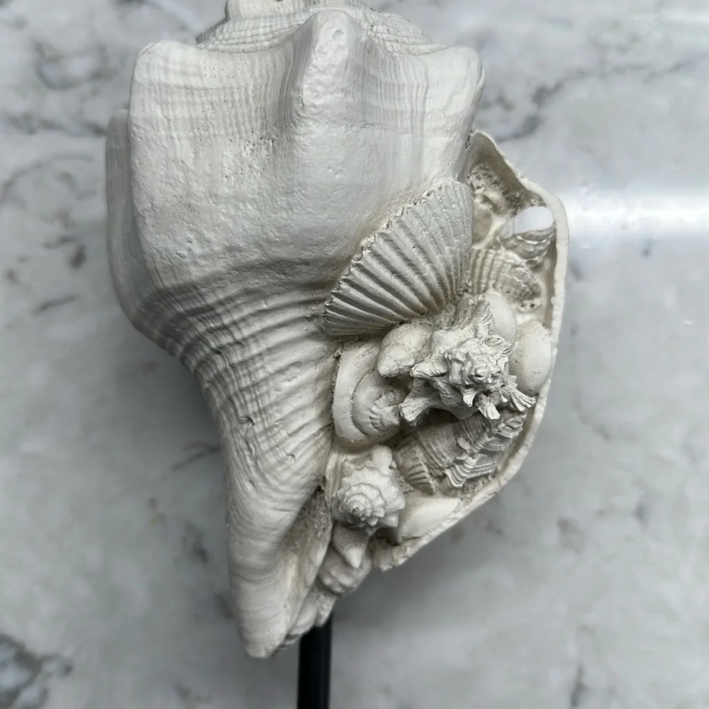 Vintage‎ Coastal Resin Seashell Votive Candle Holder on Black Pedestal 11
